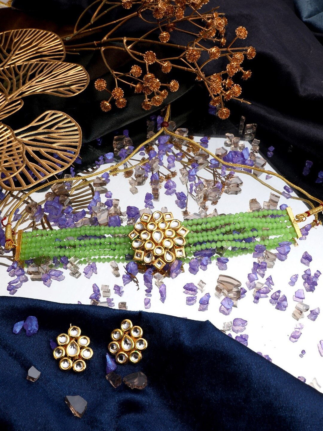 

Vita Bella Gold-Plated CZ Stones Studded Jewellery Set, Green