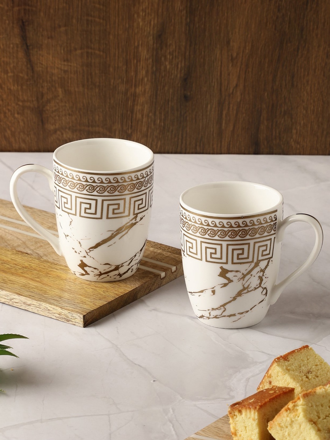 

The Decor Mart White & Gold Set of 2 Printed Ceramic Glossy Mugs 100 ml Each, Off white
