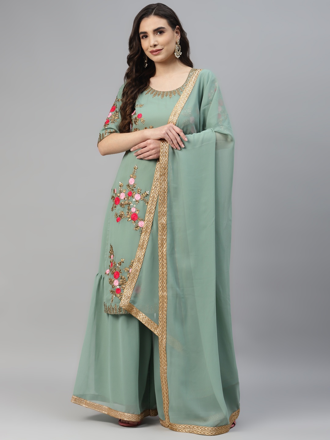 

Readiprint Fashions Green Embroidered Semi-Stitched Dress Material