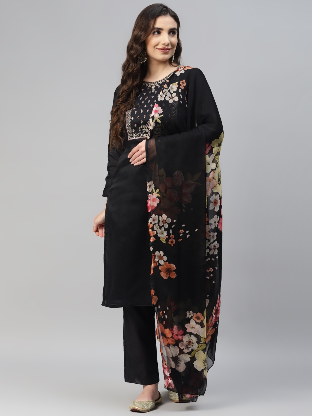 

Readiprint Fashions Black Embroidered Semi-Stitched Dress Material