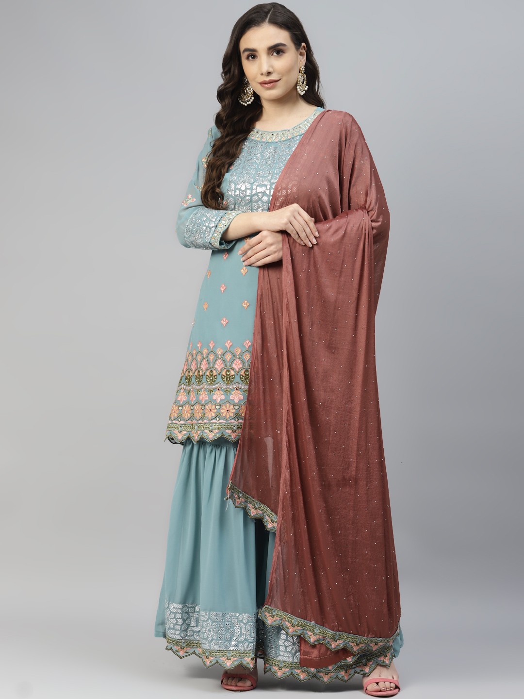 

Readiprint Fashions Blue Embroidered Semi-Stitched Dress Material