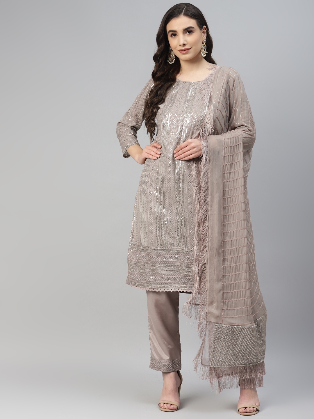 

Readiprint Fashions Grey Embroidered Semi-Stitched Dress Material