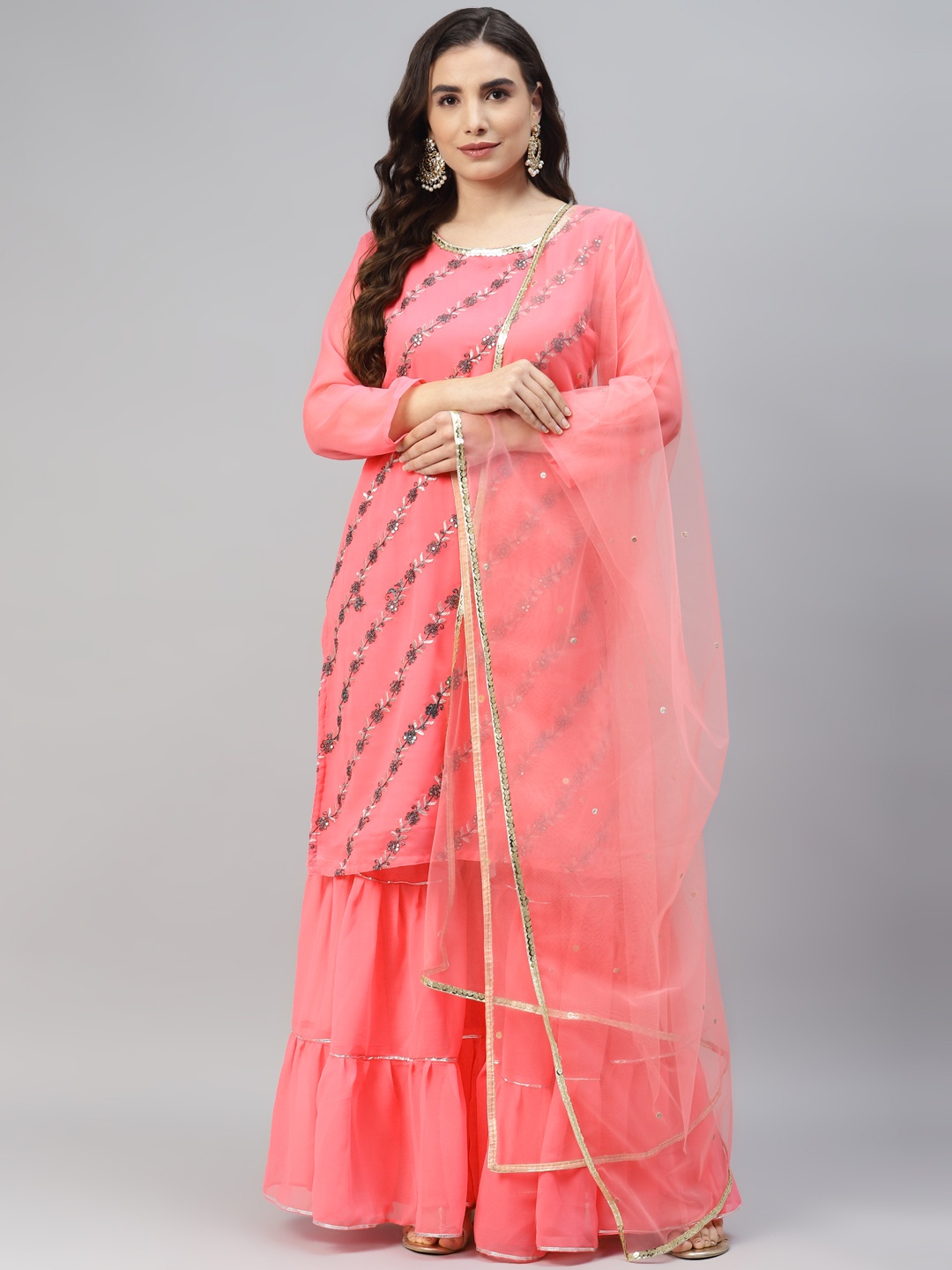 

Readiprint Fashions Pink Embroidered Semi-Stitched Dress Material