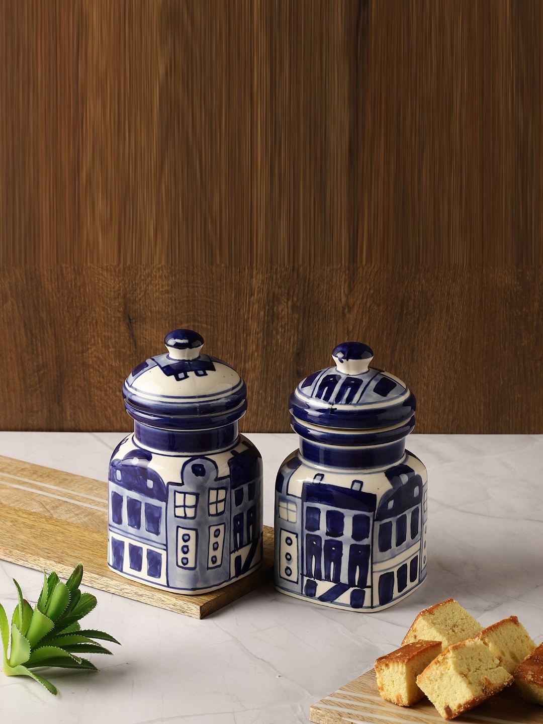 

The Decor Mart Set of 2 Dishwasher Safe Printed Ceramic Salt & Pepper Shakers 450 ML Each, Blue