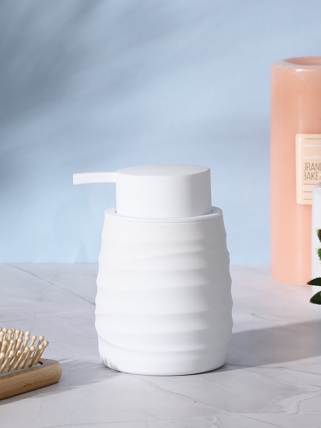 

The Decor Mart Textured Ceramic Soap Dispenser, White