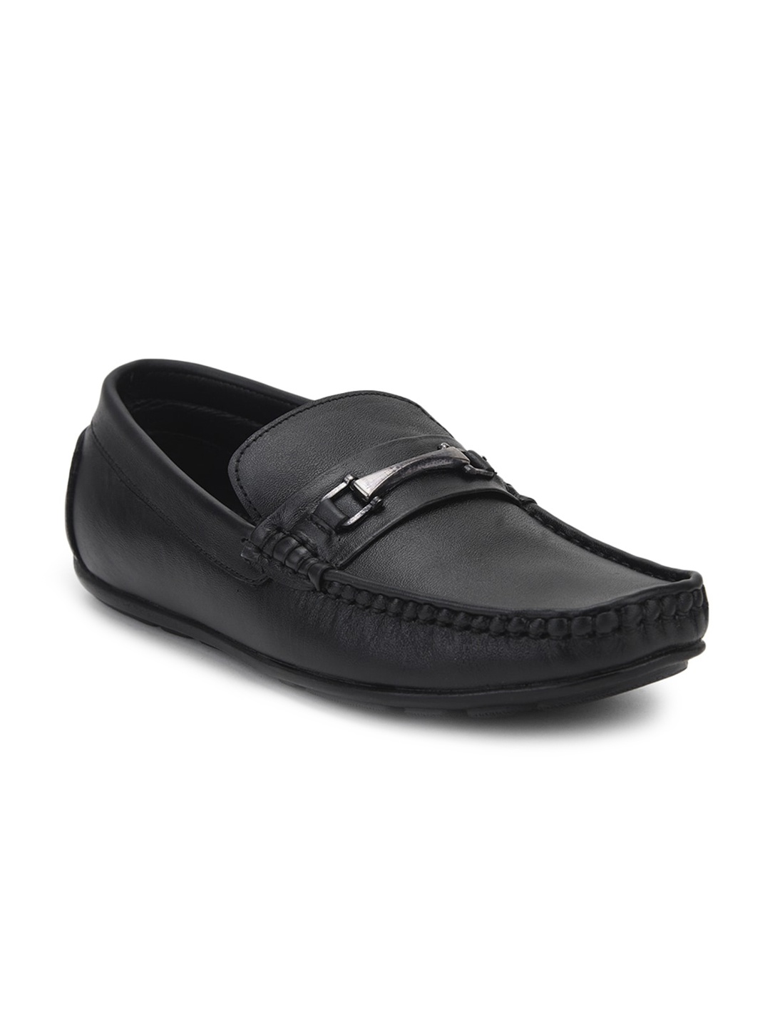 

Liberty Men Leather Solid Horsebit Loafers, Black