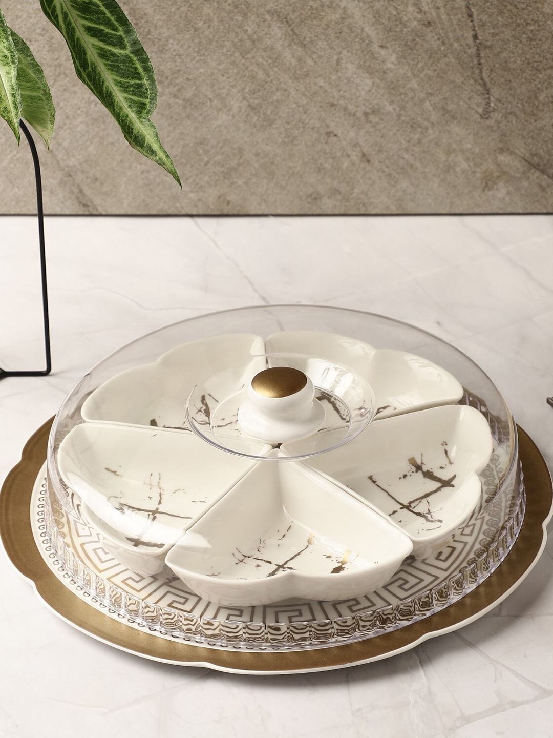 

The Decor Mart 5 Part Printed Ceramic Dish Server, Off white