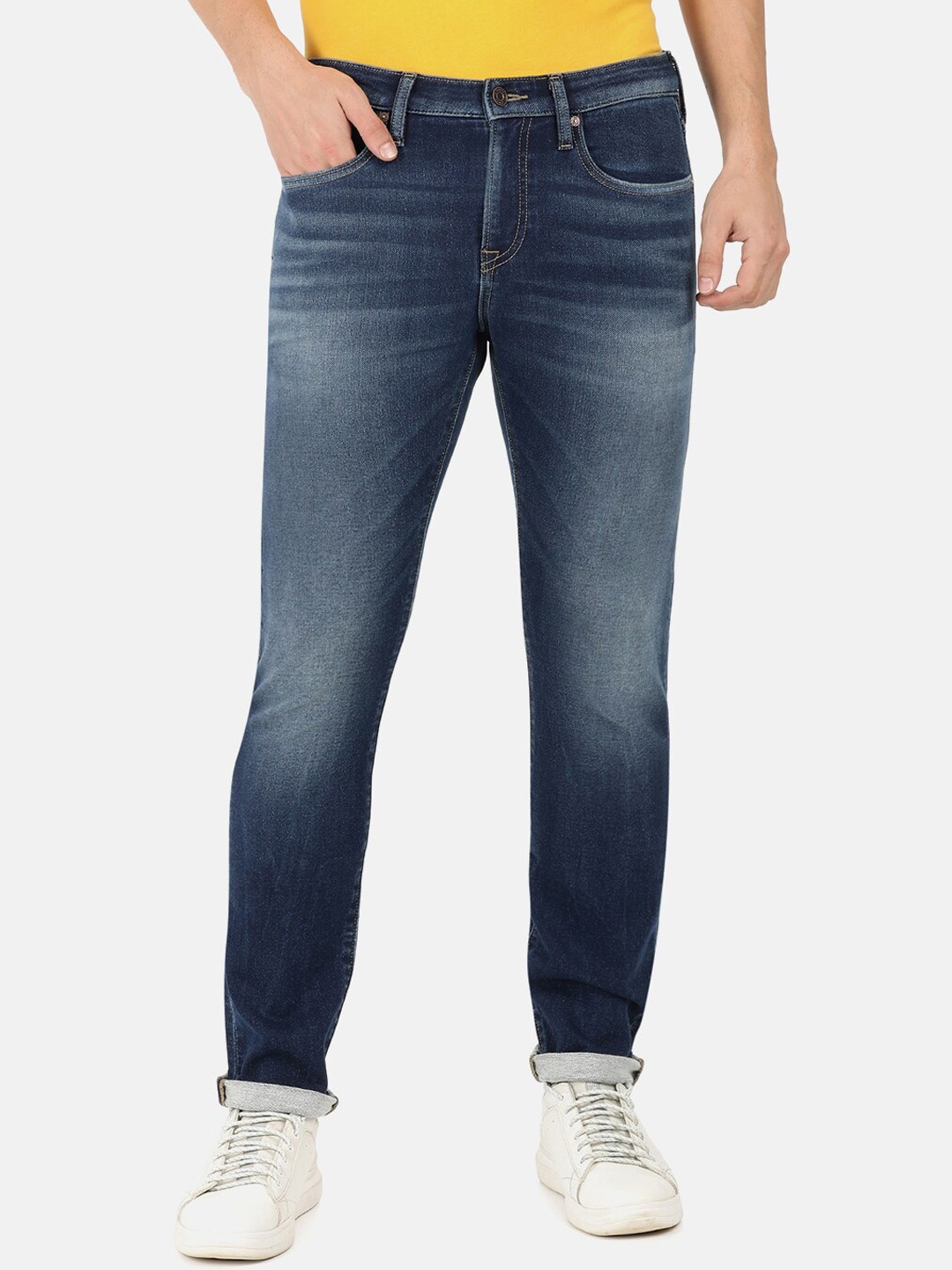 

EVERBLUE Men Solid Comfort Slim Fit Light Fade Stretchable Jeans, Blue