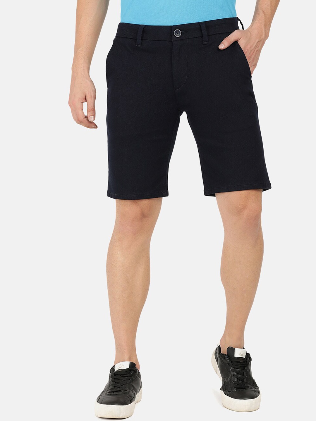 

EVERBLUE Men Stretchable Midrise Cross Pocket Shorts, Navy blue