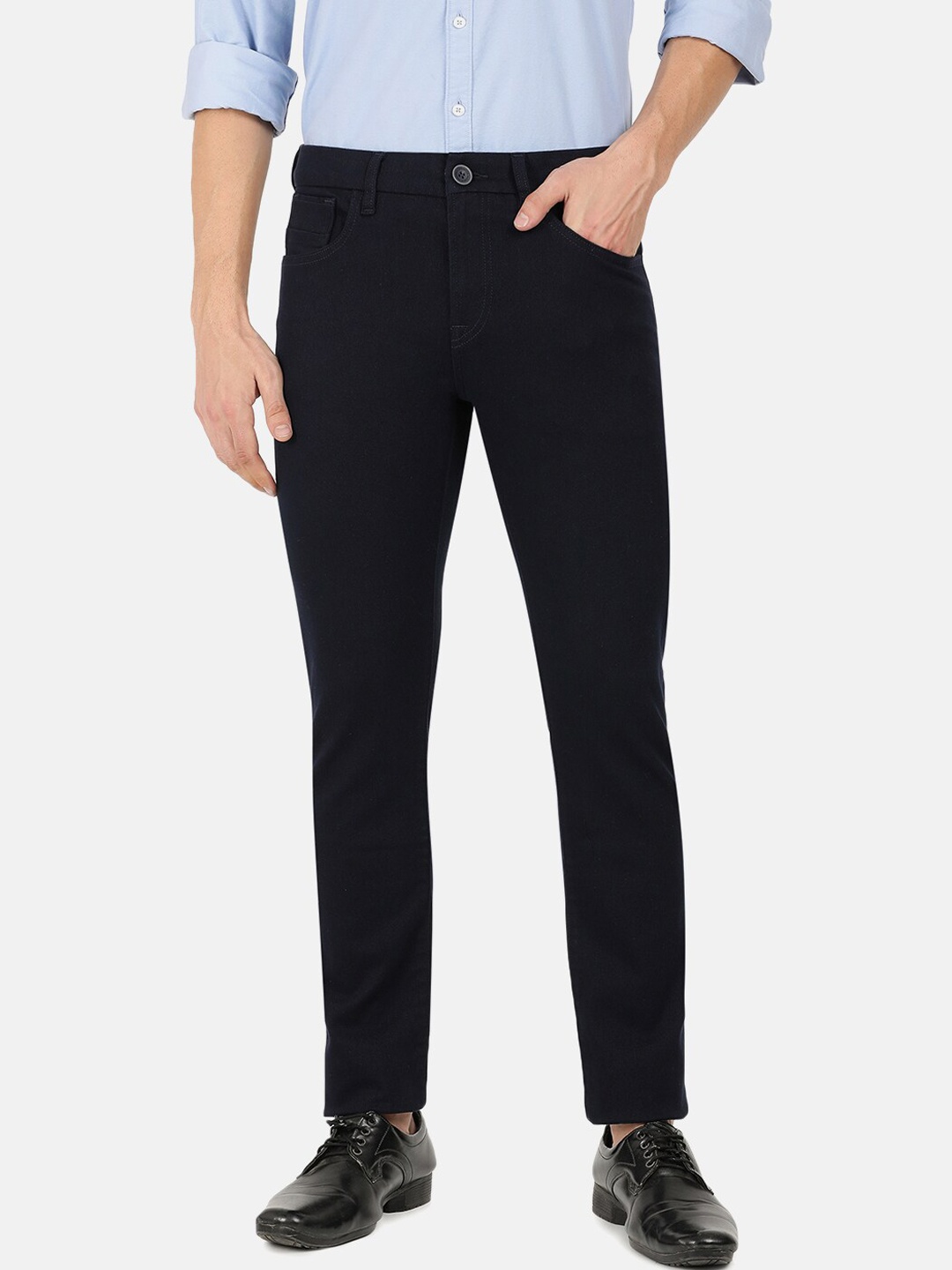 

EVERBLUE Men Stretchable Midrise Trousers, Navy blue