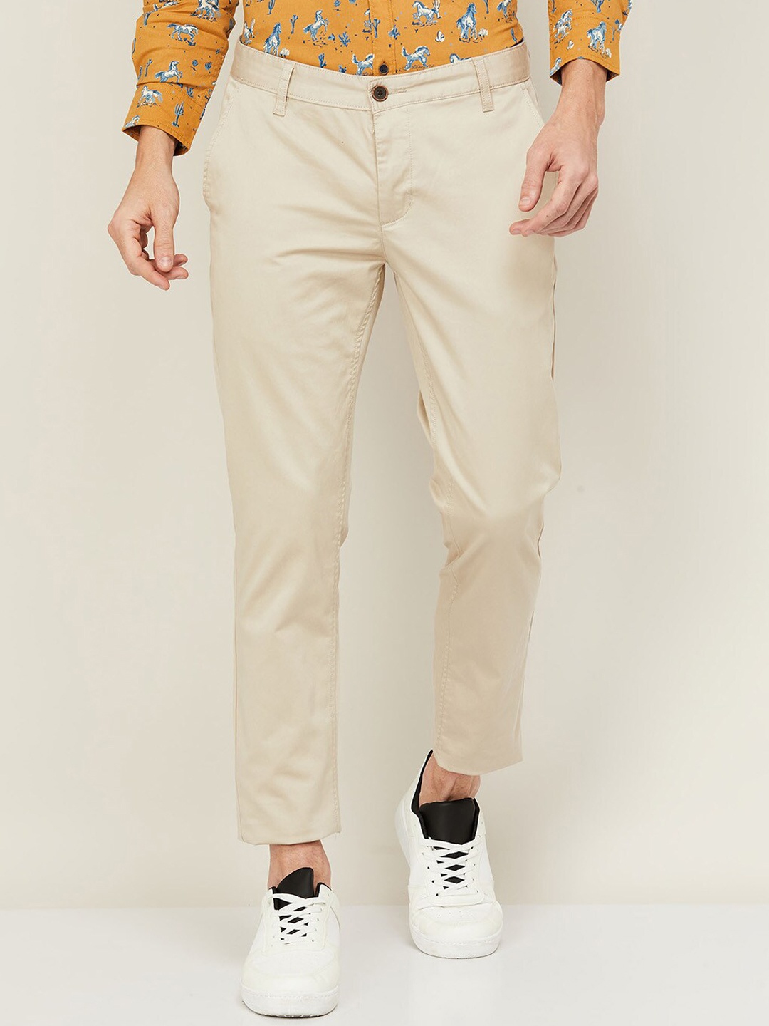 

Fame Forever by Lifestyle Men Mid Rise Slim Fit Cotton Chinos Trousers, Beige