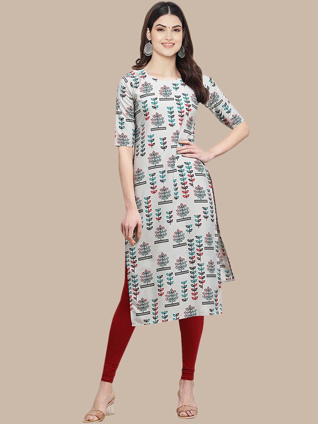 

Ethnic basket Women Pack of 5 Ethnic Motifs Crepe Kurta, Beige