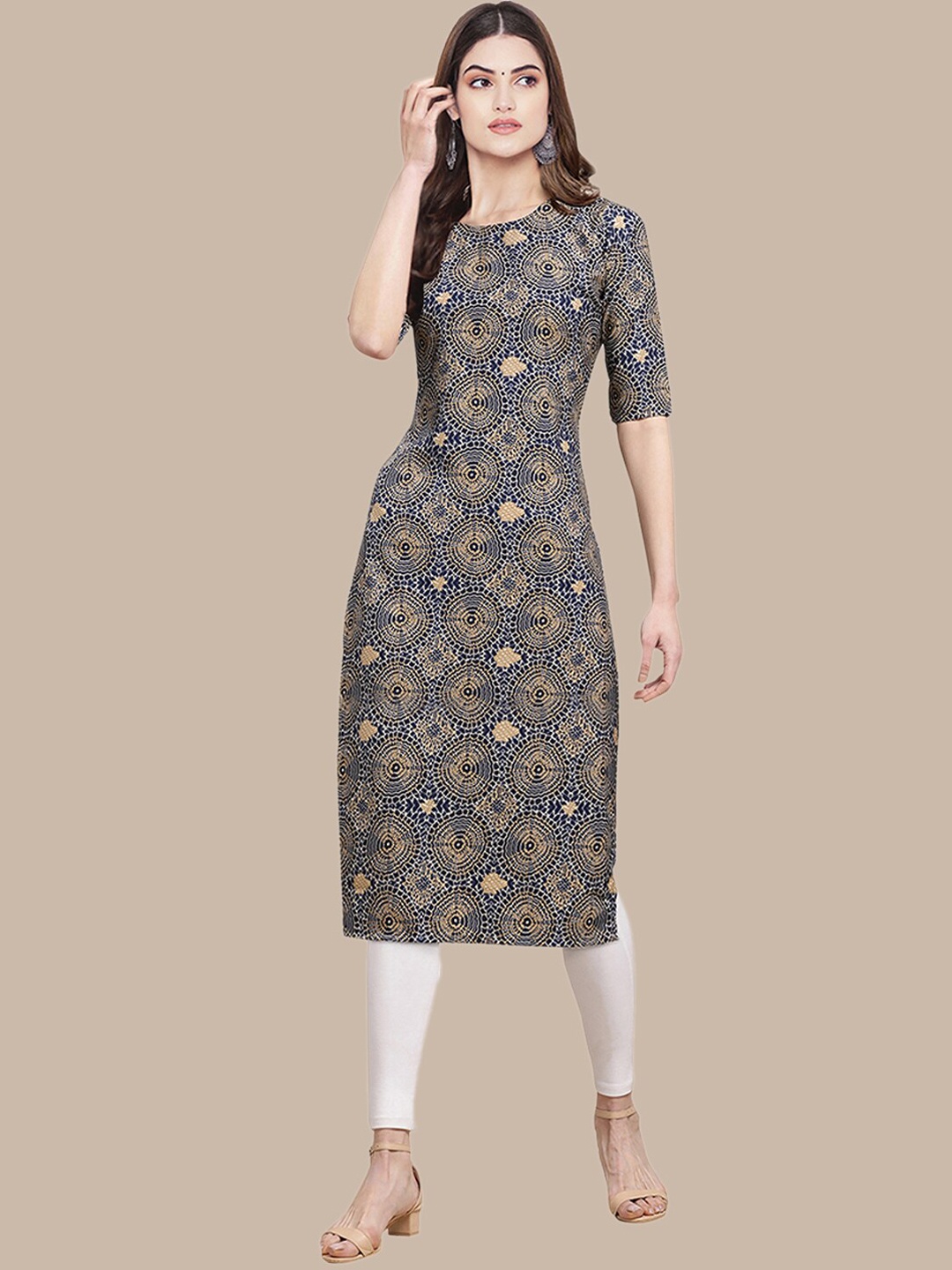 

Ethnic basket Women Pack of 5 Ethnic Motifs Printed Crepe Kurta, Green