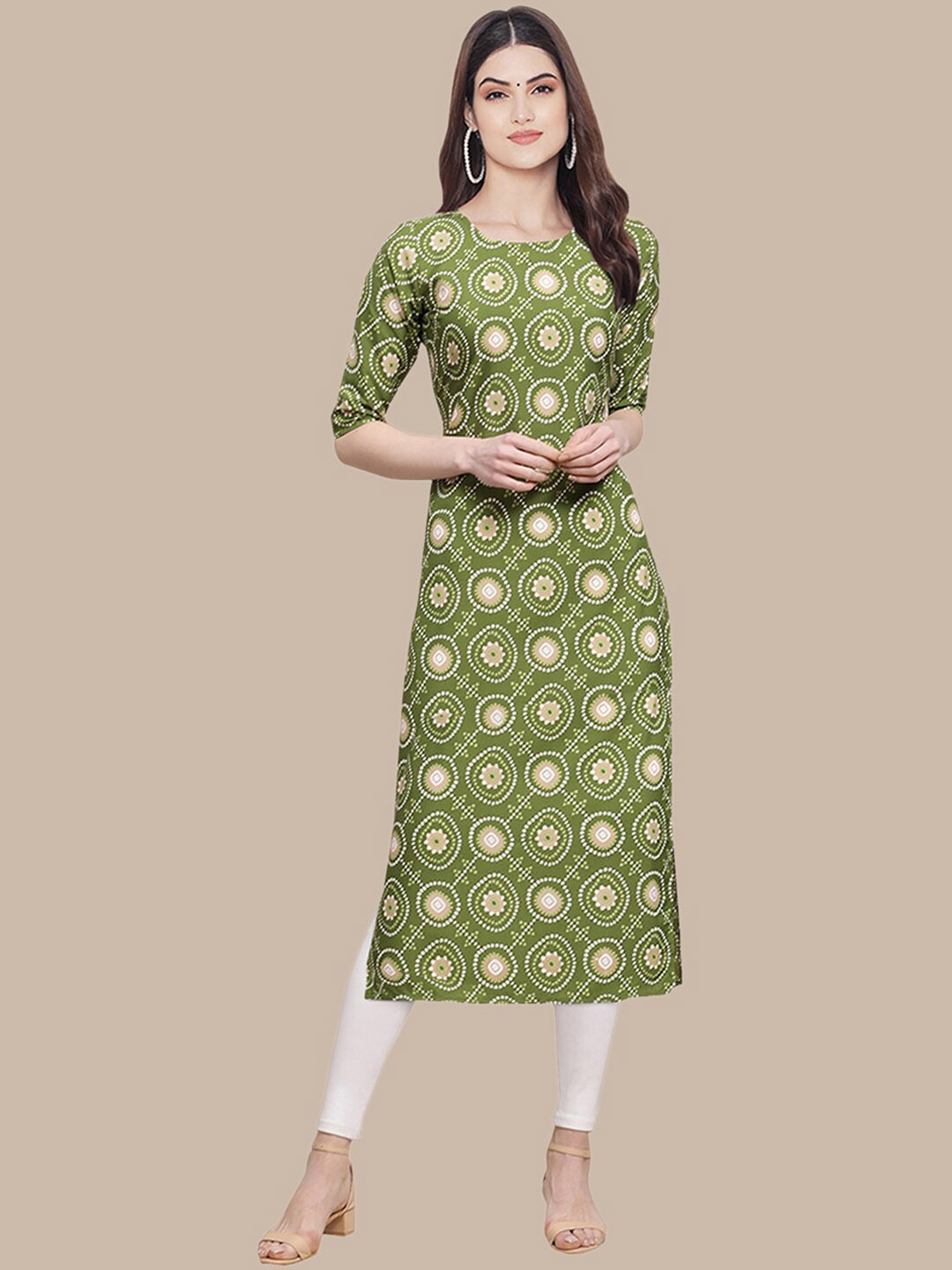 

Ethnic basket Women Pack of 5 Ethnic Printed Summer Sheers Crepe Kurtas, Green
