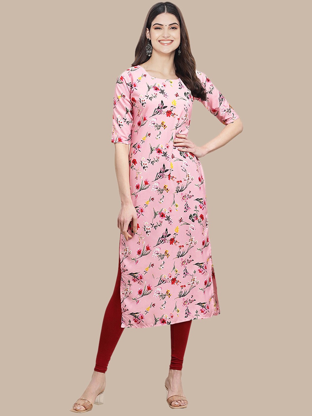 

Ethnic basket Women Pack of 5 Ethnic Printed Summer Sheers Crepe Kurtas, Pink
