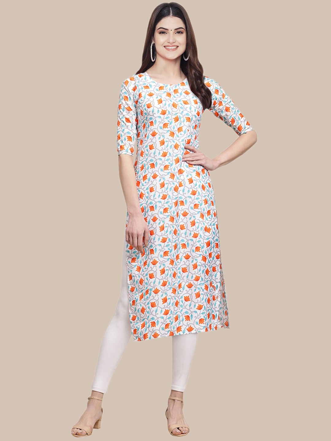 

Ethnic basket Women Pack of 5 Ethnic Motifs Printed Straight Crepe Kurta, Off white