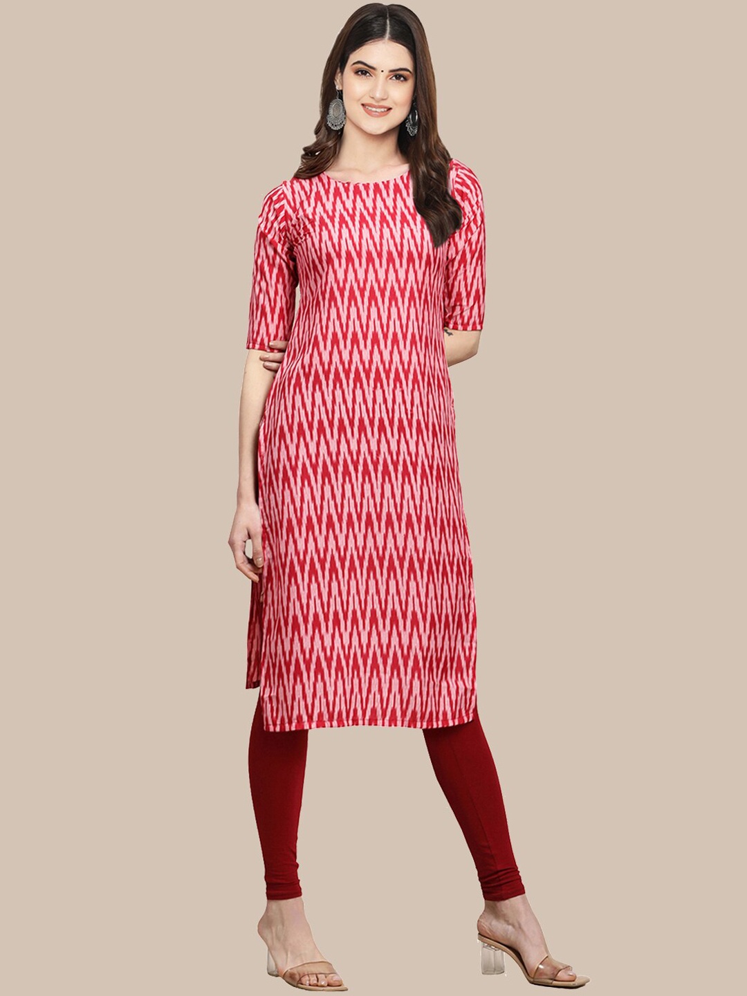 

Ethnic basket Women Pack of 5 Ethnic Motifs Printed Straight Crepe Kurta, Red