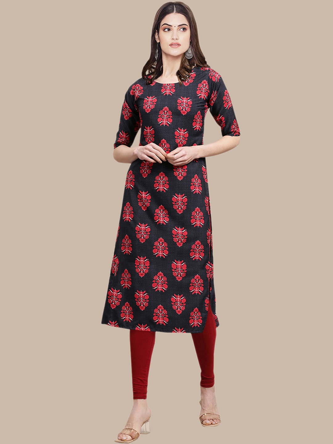 

Ethnic basket Women Pack of 5 Ethnic Motifs Printed Crepe Kurta, Black