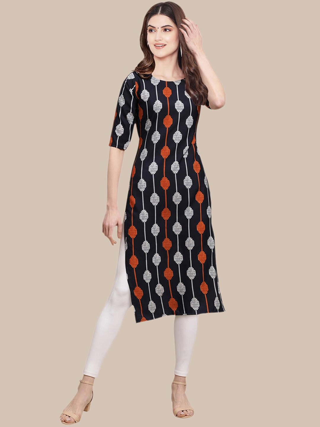 

Ethnic basket Women Pack of 5 Ethnic Motifs Printed Crepe Kurta, Black