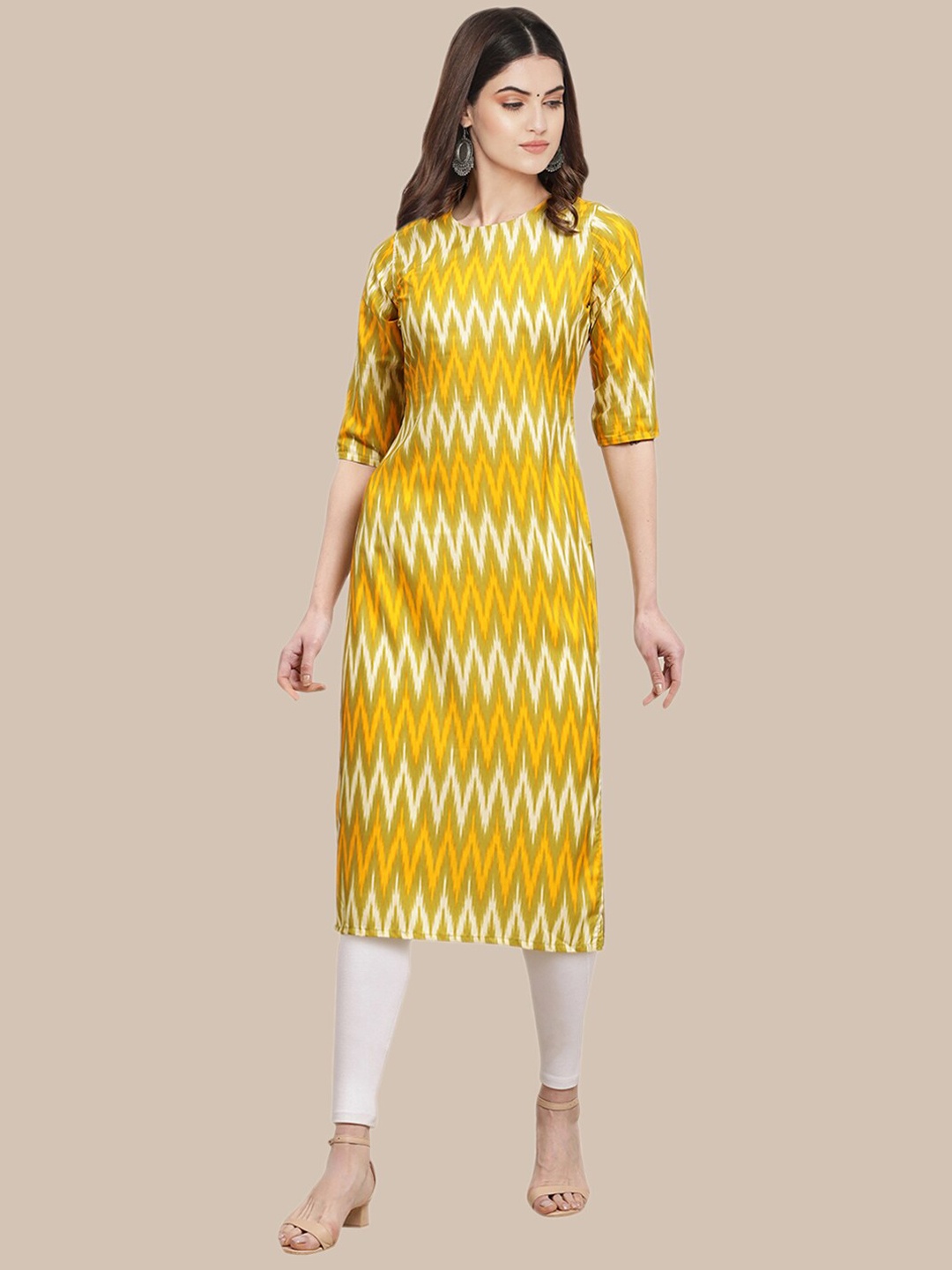 

Ethnic basket Women Pack of 5 Ethnic Motifs Printed Crepe Kurta, Yellow