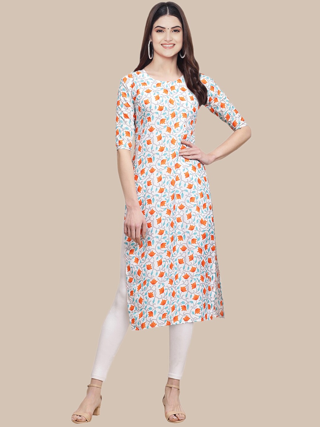 Ethnic basket Women Pack of 5 Ethnic Motifs Printed Crepe Kurta, Green