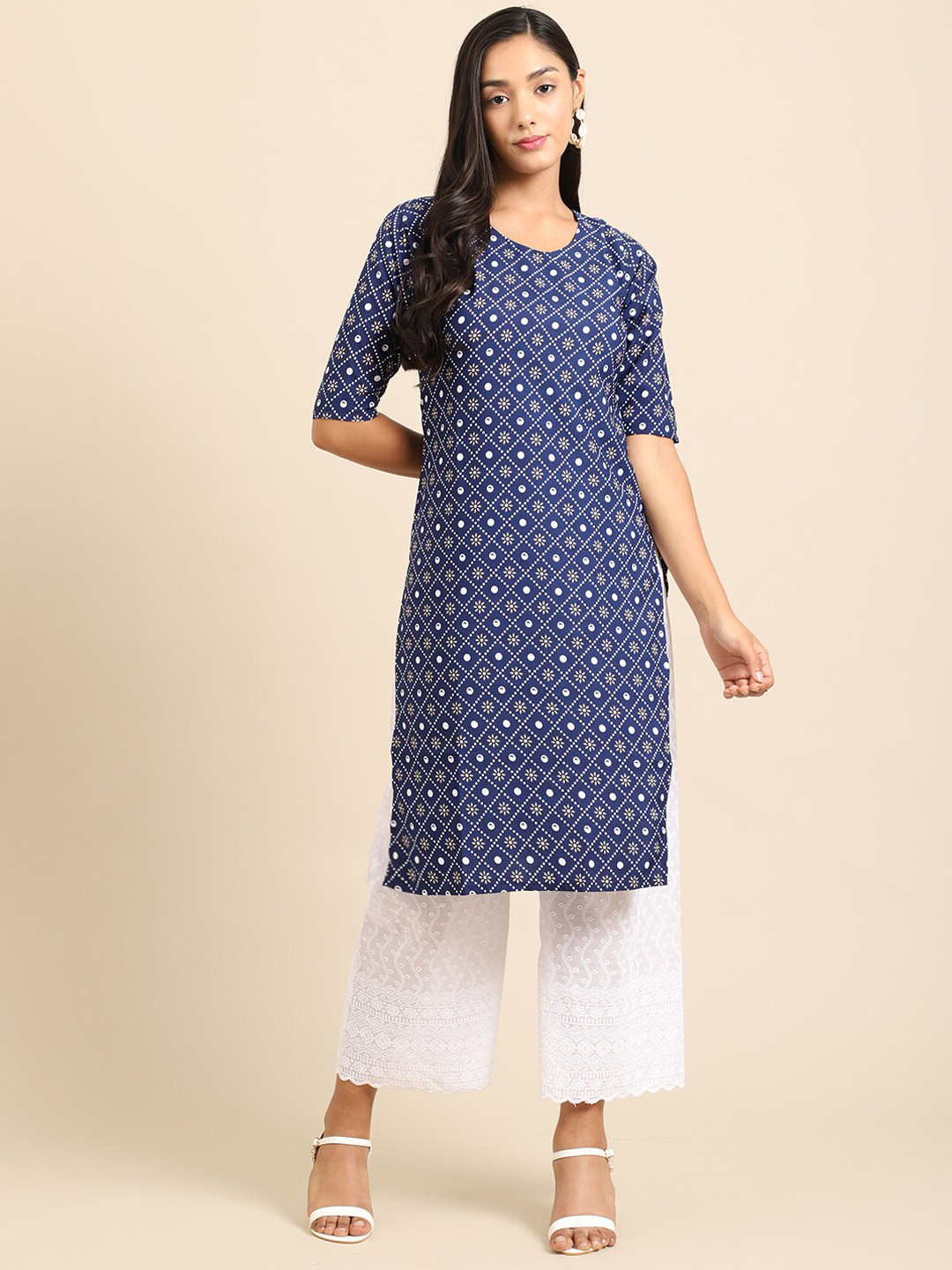 

Ethnic basket Women Pack of 5 Ethnic Motifs Printed Crepe Kurta, Blue