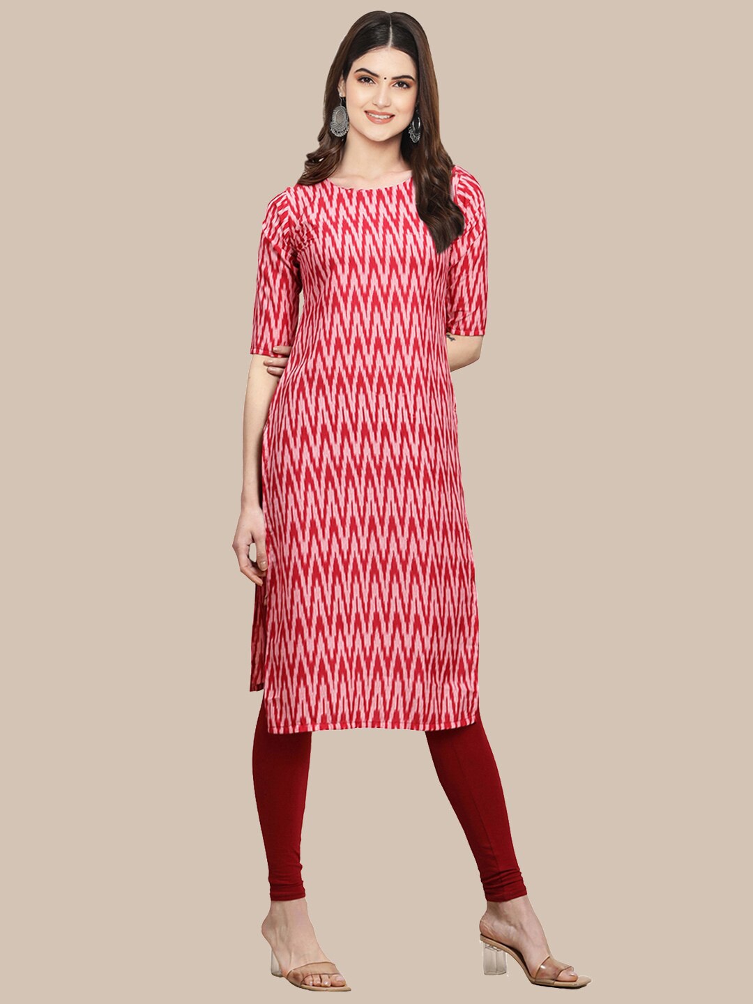

Ethnic basket Women Pack of 5 Ethnic Motifs Printed Crepe Kurta, Red