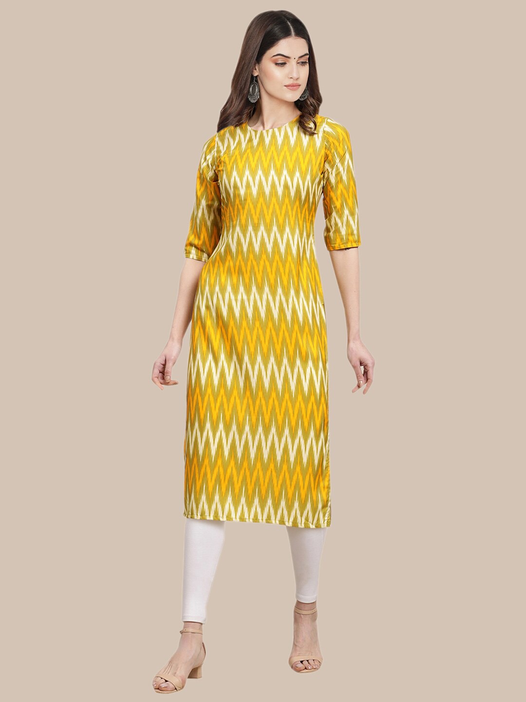 

Ethnic basket Women Pack of 5 Ethnic Motifs Printed Crepe Kurta, Yellow