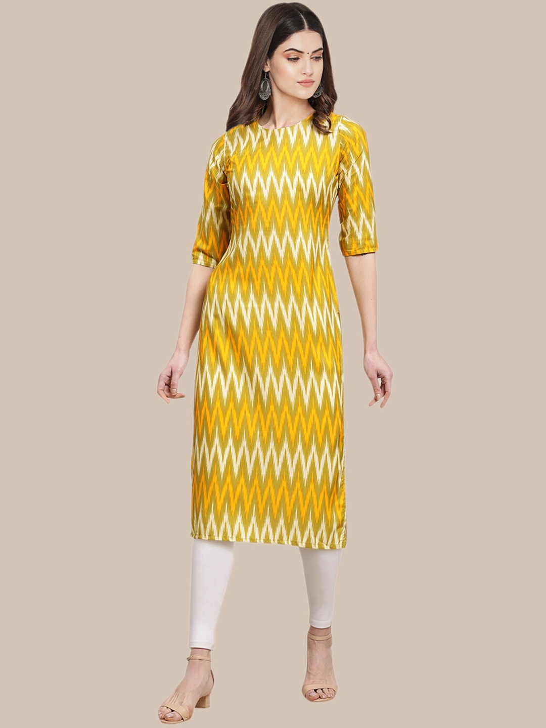 

Ethnic basket Women Pack of 5 Ethnic Motifs Printed Crepe Kurta, Yellow
