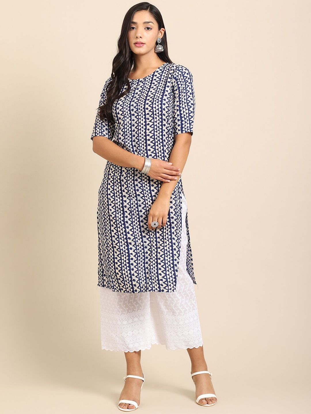 

Ethnic basket Women Pack of 5 Ethnic Motifs Printed Crepe Kurta, Blue