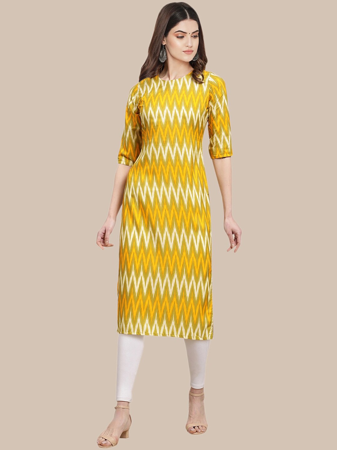 

Ethnic basket Women Yellow & Red Geometric Printed Summer Sheers Crepe Kurta