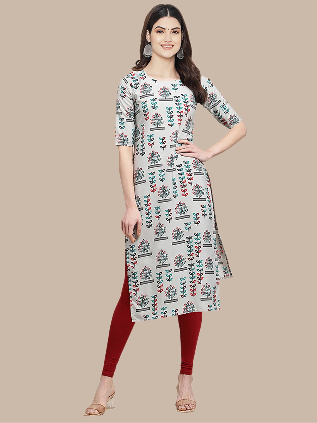 

Ethnic basket Women Red & Black Geometric Printed Summer Sheers Crepe Kurta
