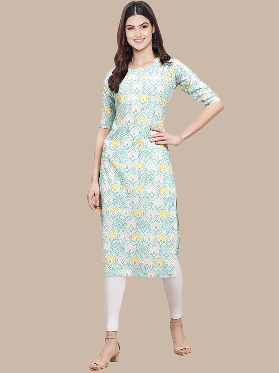 

Ethnic basket Women Mustard Yellow & Yellow Geometric Striped Crepe Kurta