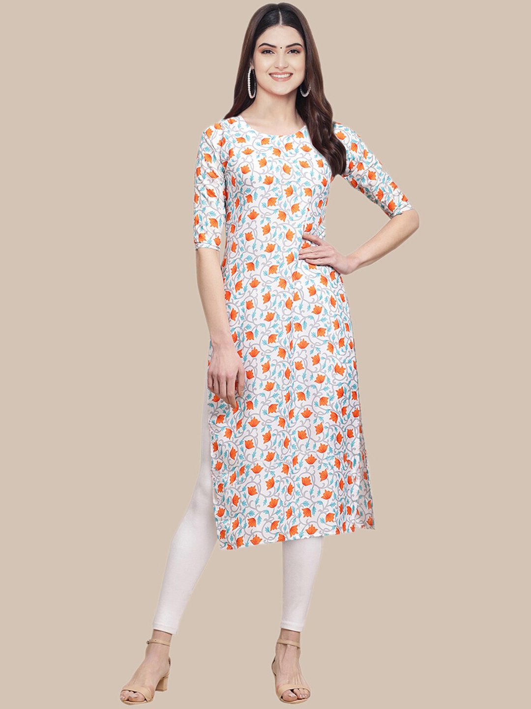 Ethnic basket Women Yellow & Red Geometric Printed Crepe Kurta