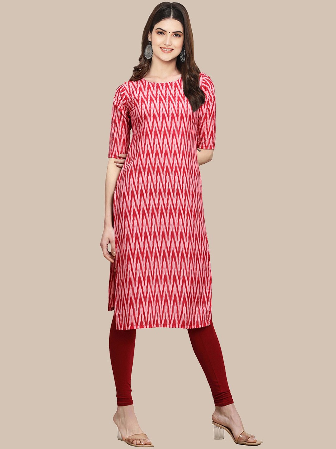 

Ethnic basket Women Red & Black Ethnic Motifs Printed Crepe Kurta