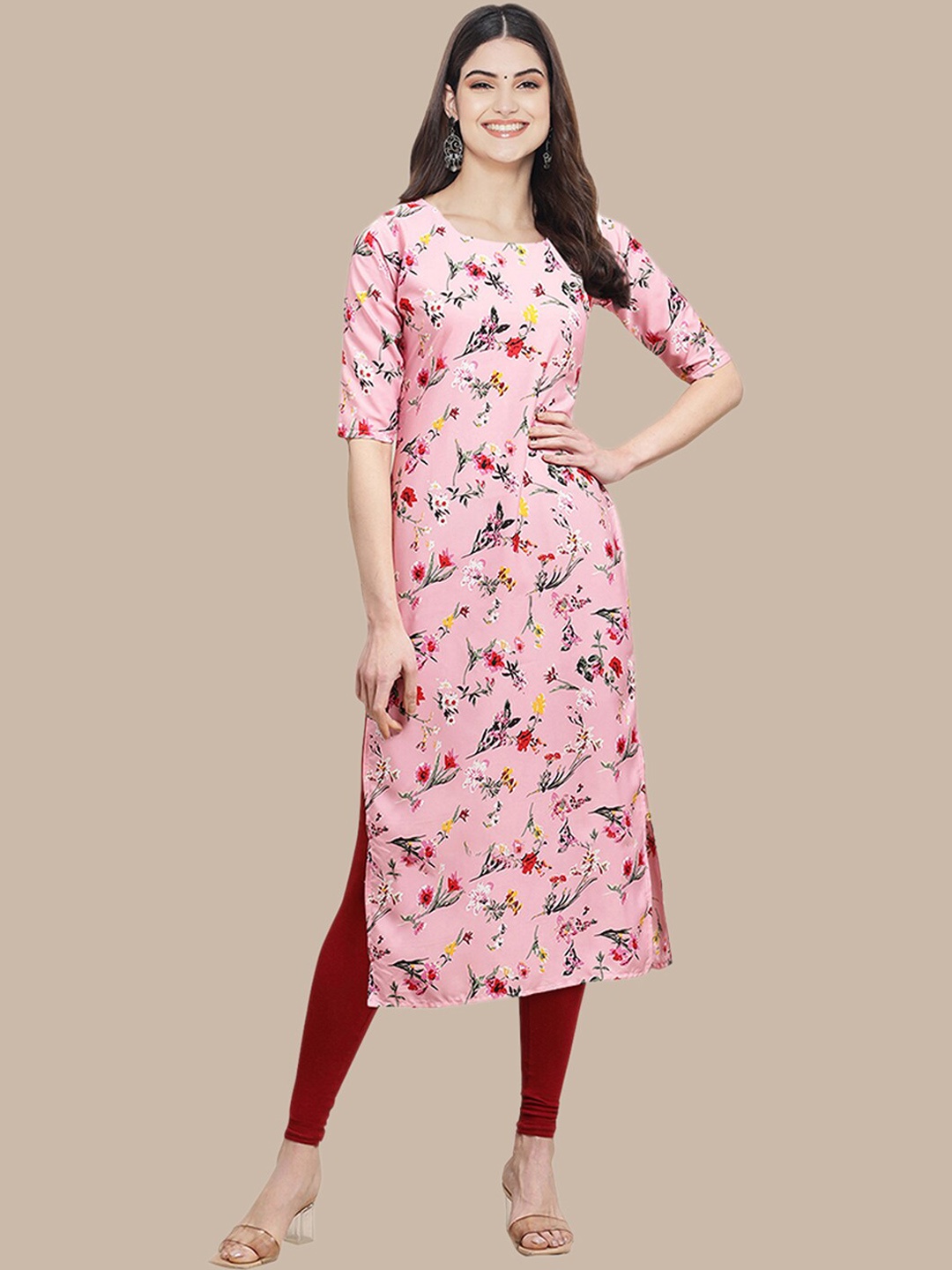 

Ethnic basket Women Blue & Red Floral Printed Crepe Kurta