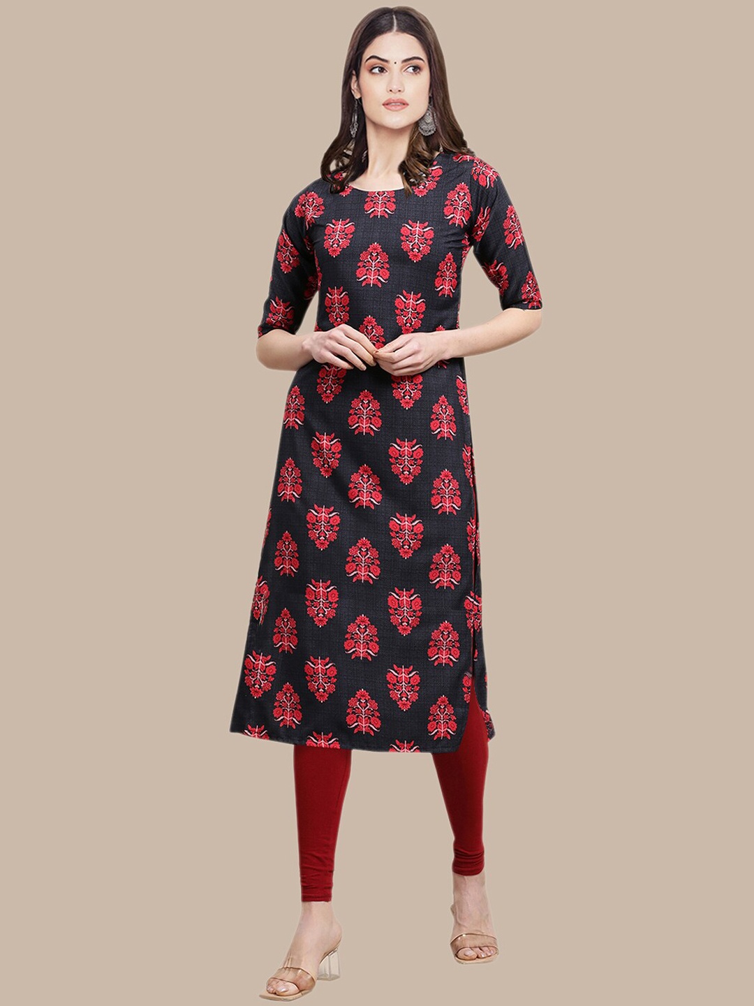 

Ethnic basket Women Red & Blue Quirky Printed Crepe Kurta