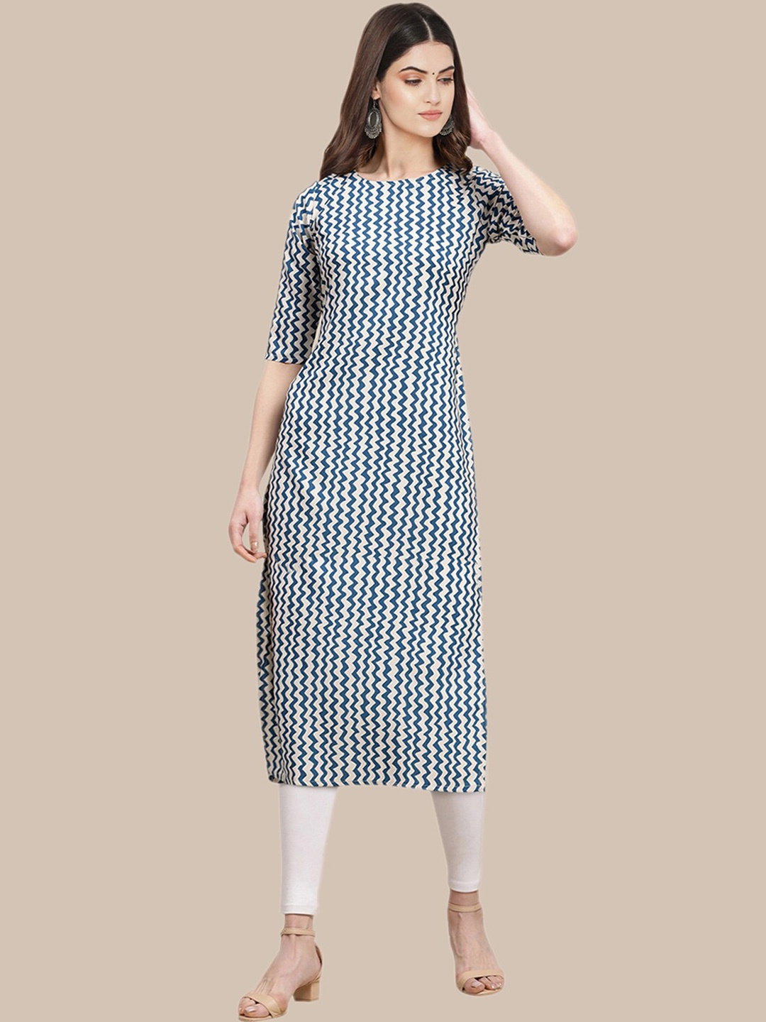 

Ethnic basket Women Blue & Black Geometric Printed Crepe Kurta