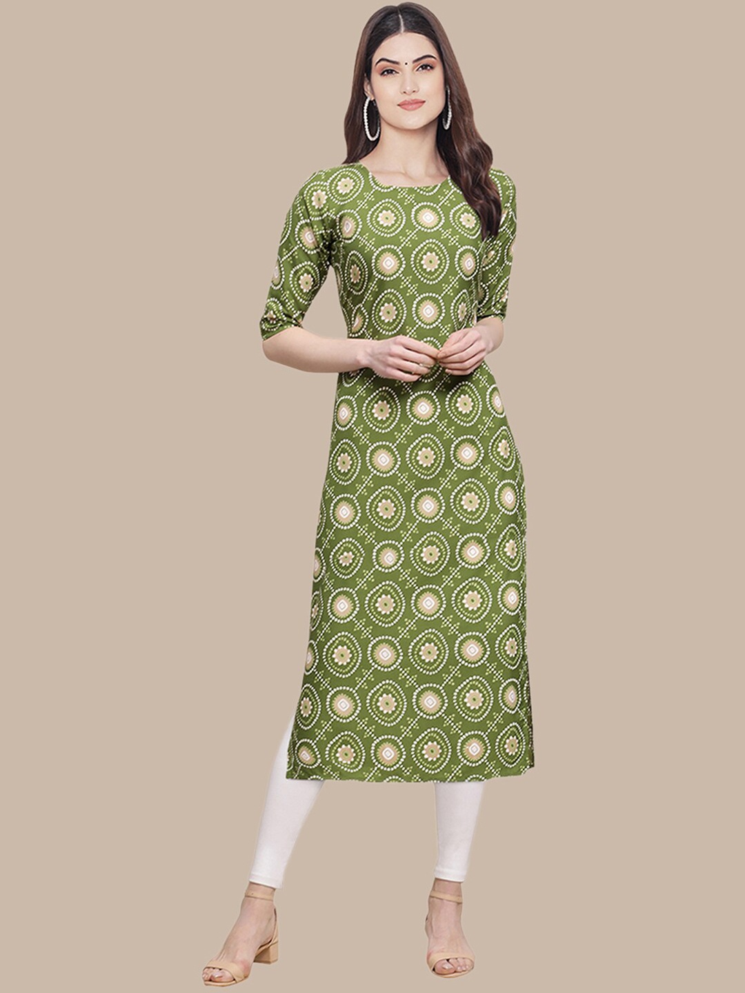 

Ethnic basket Women Green & Red Geometric Printed Crepe Kurta