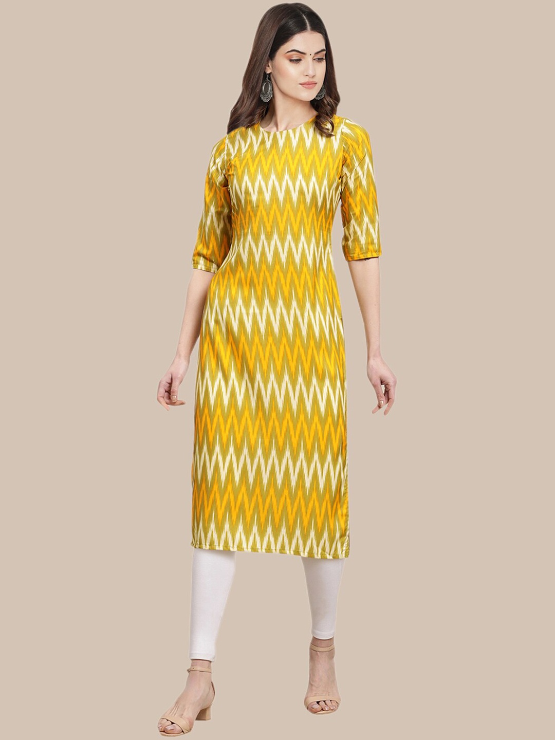 

Ethnic basket Women Pack of 5 Yellow & Red Ethnic Motifs Printed Crepe Kurta