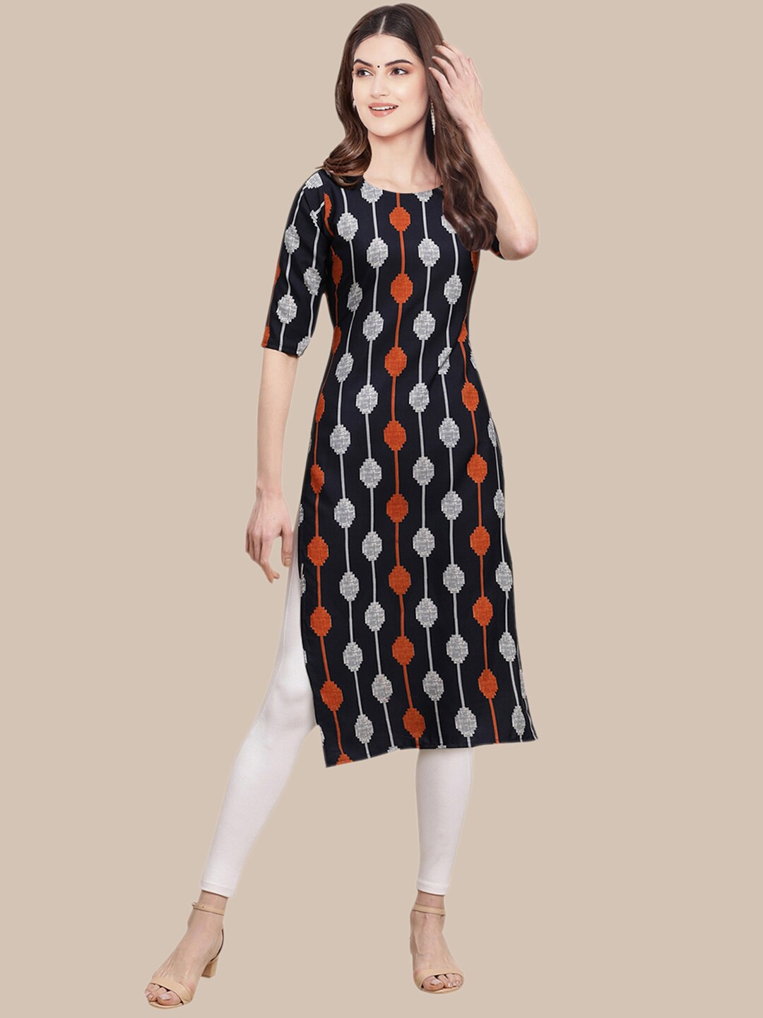 Ethnic basket Women Pack of 5 Ethnic Motifs Printed Crepe Kurta, Black