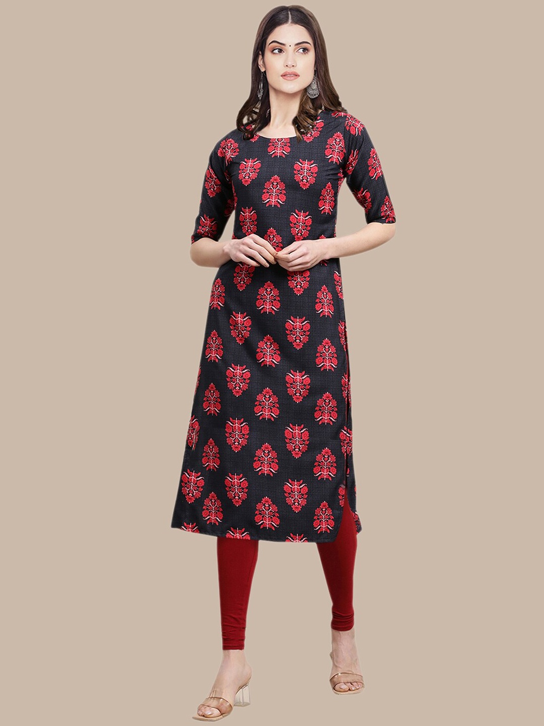 

Ethnic basket Women Pack of 5 Printed Summer Sheers Crepe Kurta, Black