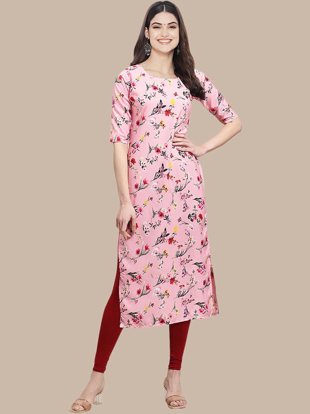 

Ethnic basket Women Pack Of 5 Block Print Crepe Kurta, Pink