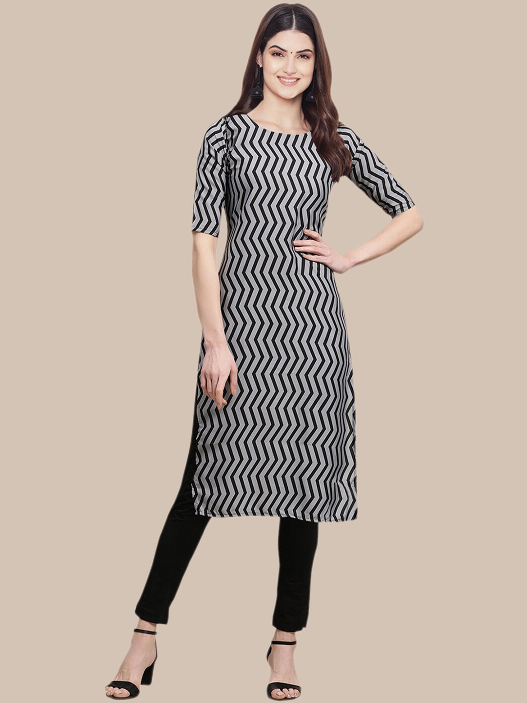 

Ethnic basket Women Pack of 5 Black & Red Ethnic Motifs Printed Crepe Kurtas