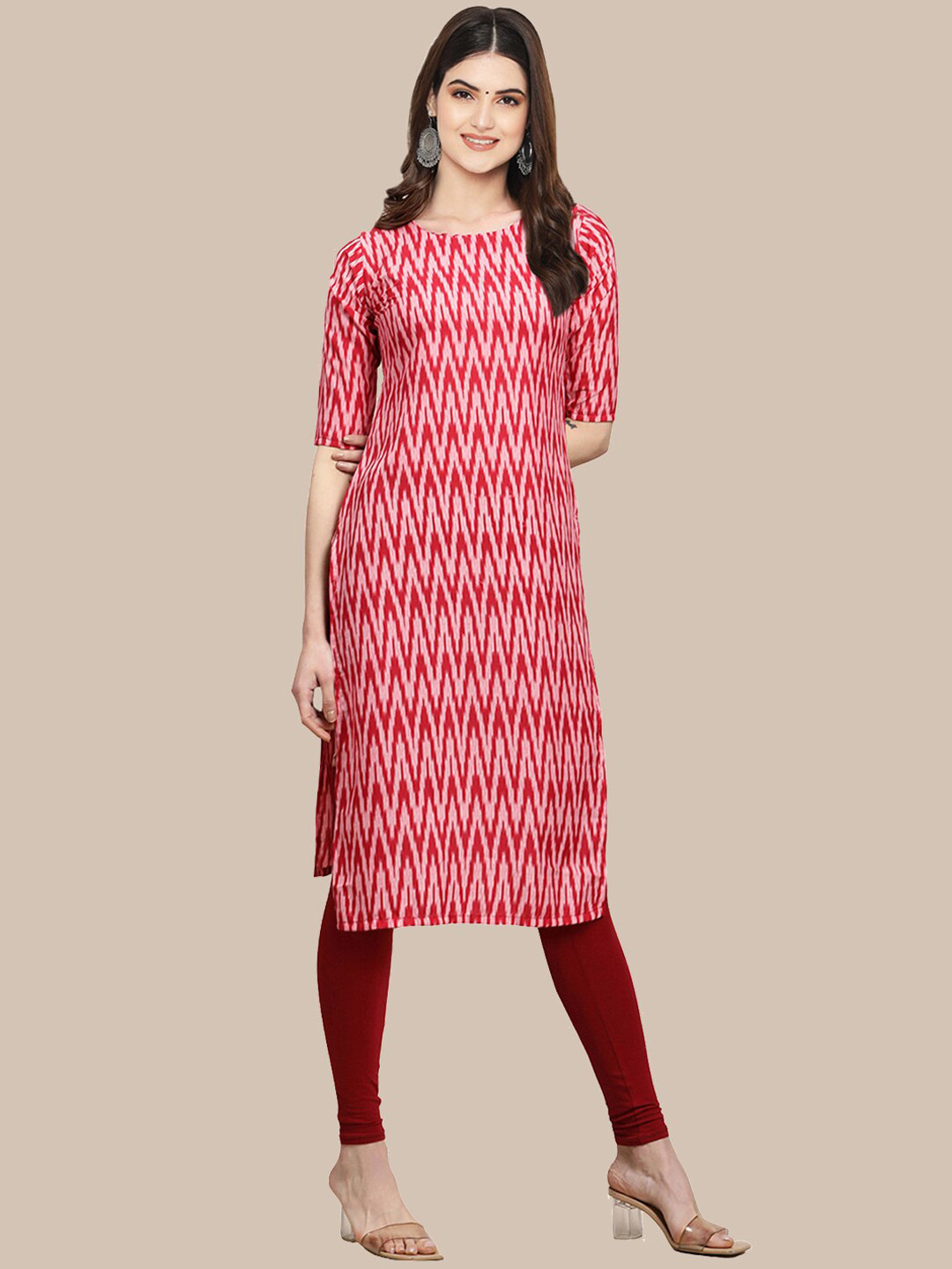 

Ethnic basket Women Pack Of 5 Geometric Printed Crepe Kurta, Pink