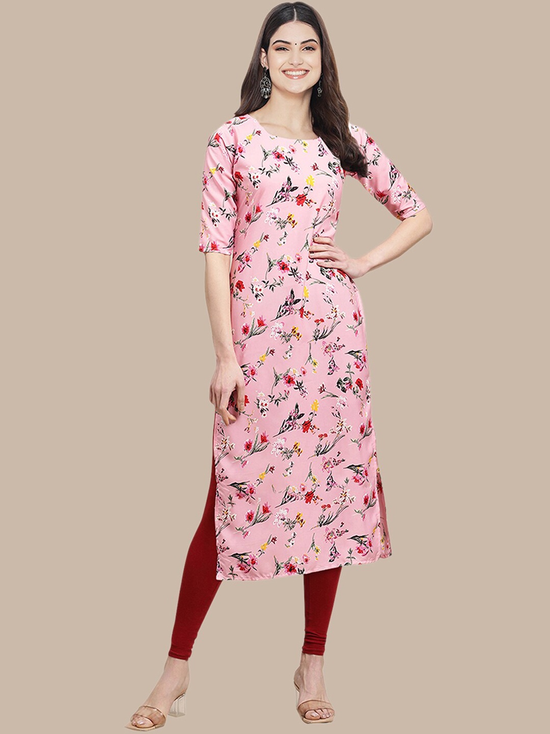 

Ethnic basket Pack of 5 Women Pink & Blue Floral Printed Crepe Kurta