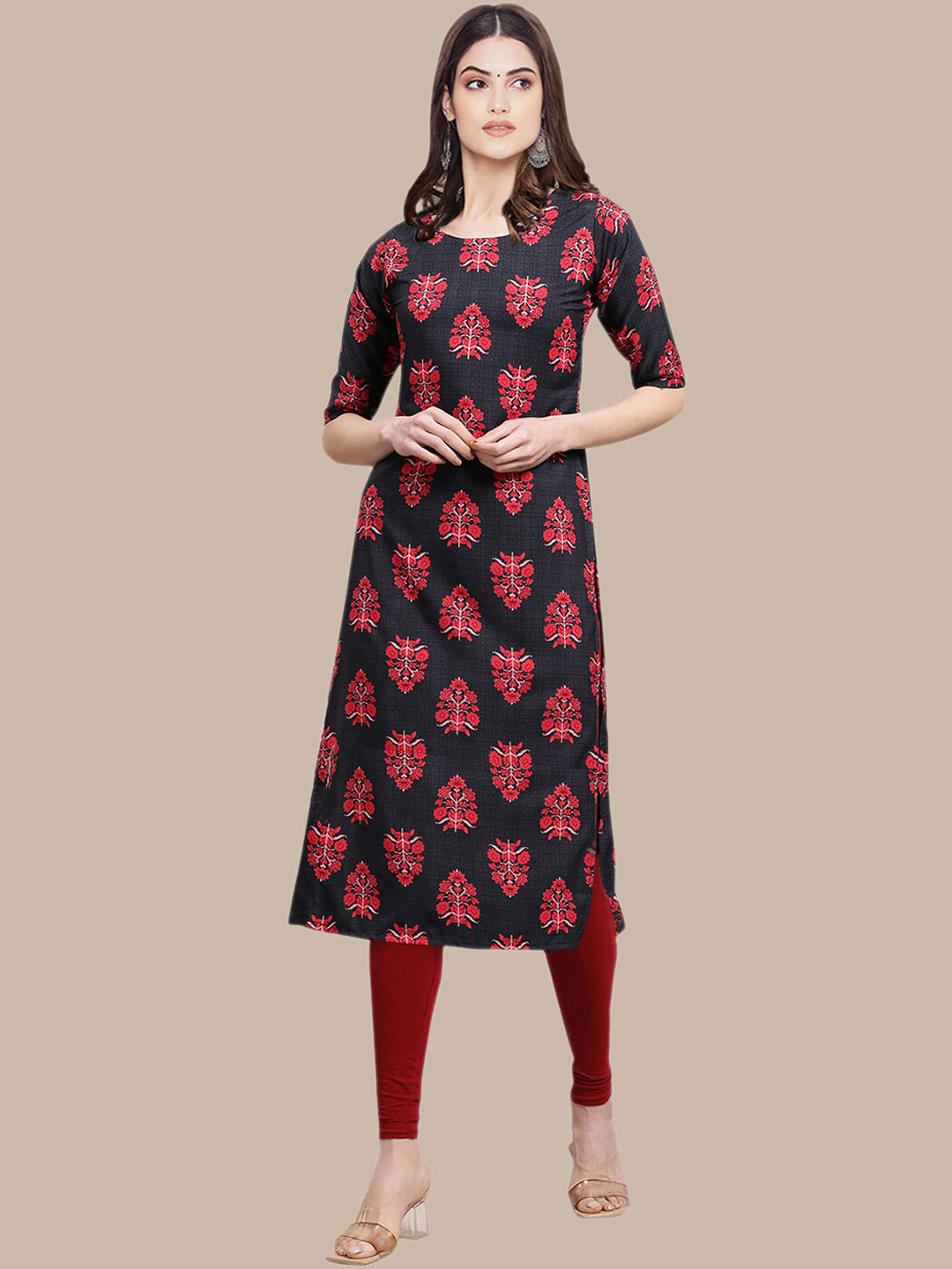 

Ethnic basket Women Pack of 5 Printed Crepe Kurta, Black
