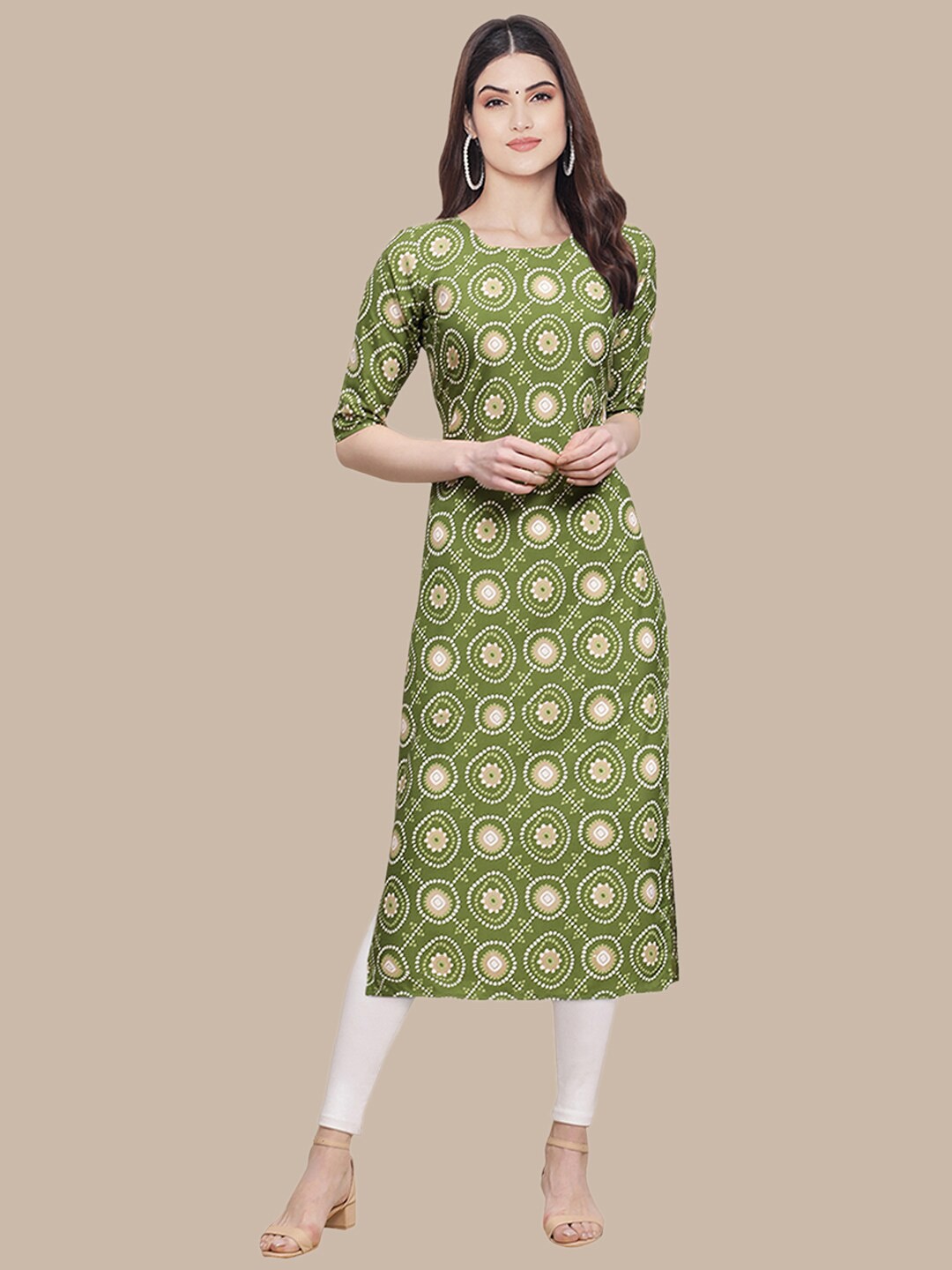 

Ethnic basket Women Pack of 5 Ethnic Motifs Printed Crepe Kurta, Green