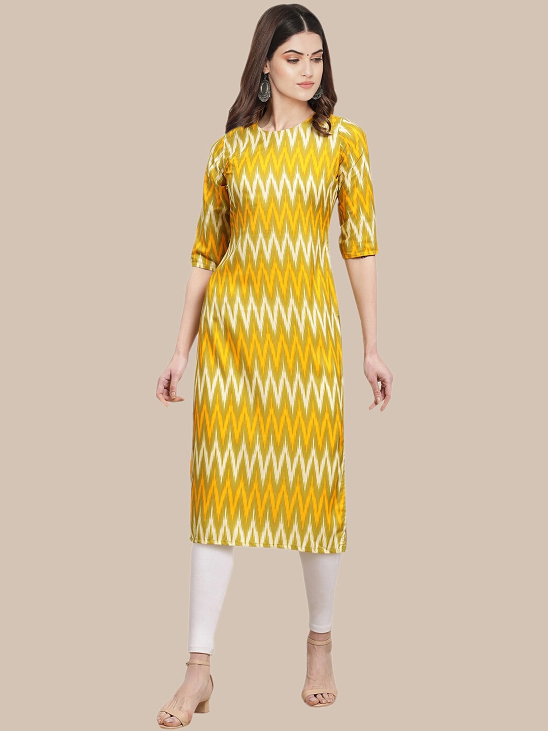 

Ethnic basket Women Pack of 5 Ethnic Motifs Printed Crepe Kurta, Yellow