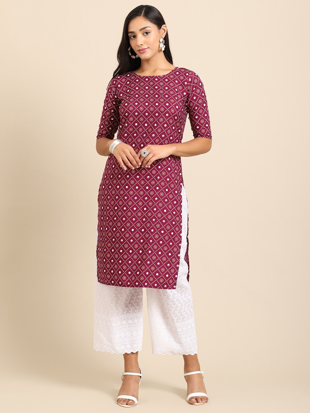 

Ethnic basket Women Pack of 5 Ethnic Motifs Printed Crepe Kurta, Purple